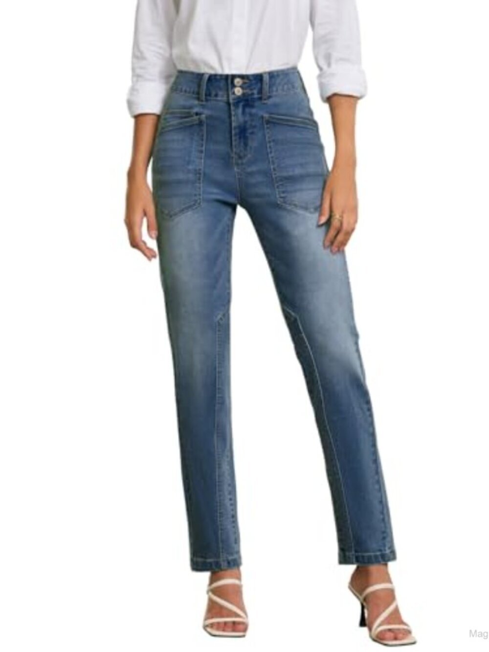 High Waisted Stretchy Straight Leg Relaxed Fit Ankle Denim Jeans